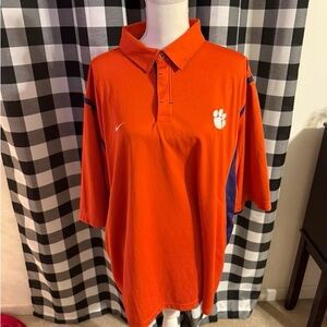 Nike Men's Orange Polo Shirt with Blue Accents